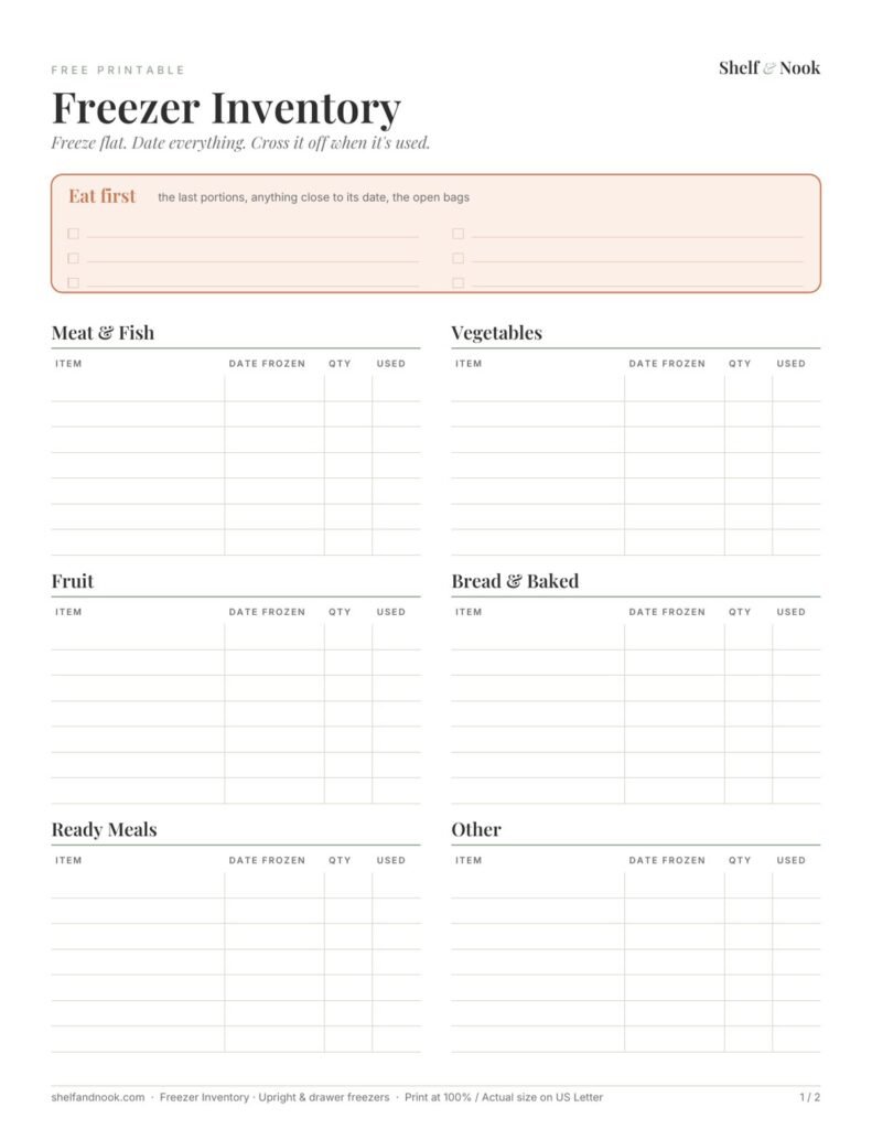 inventory sheet on freezer door mock-up